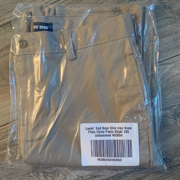 NWT LANDS' END BOY'S IRON KNEE BLEND FRONT CHINO PANTS KHAKI - Picture 8 of 16